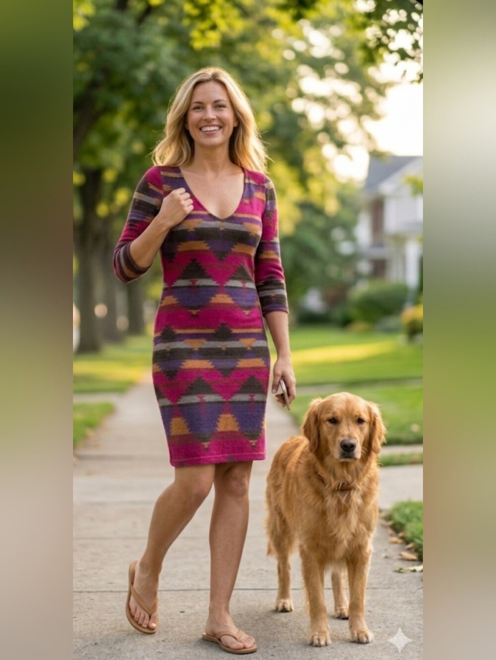 Anthropologie Everly Aztec Knit Bodycon Dress / Sz S / Red, purple